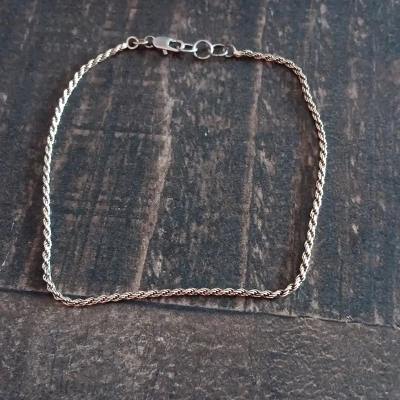 Twisted Rope Chain Gold Plated 925 Italy Silver Ankle Bracelet - Picture 5 of 8